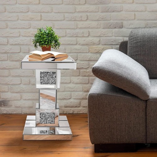 Silver mirrored end table - mirrored,