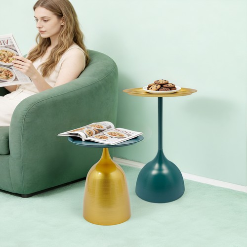 Round blue gold side - side, table