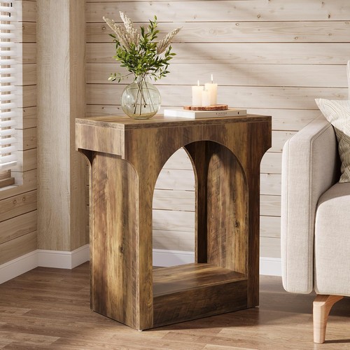 Arched wood end table tier - arched,